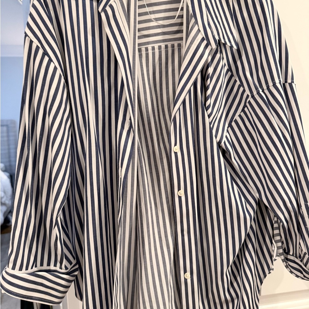 Zara Blue and White Striped Jacket